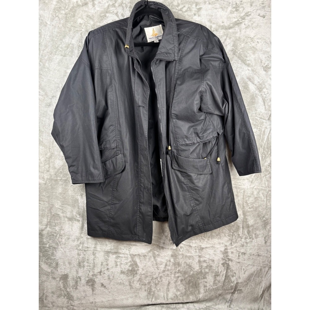 Misty Harbor Rain Jacket Womens‎ Medium Black Minimalist Preppy Utility Coat